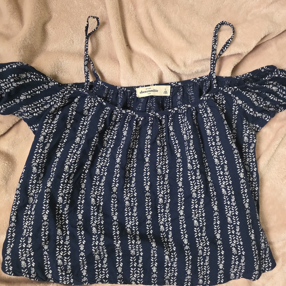 Abercrombie & Fitch Navy and White Off-Shoulder Blouse